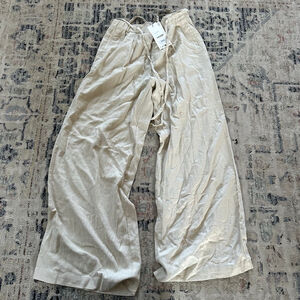 Women's ZARA Beige Linen Blend Wide Leg Pants M